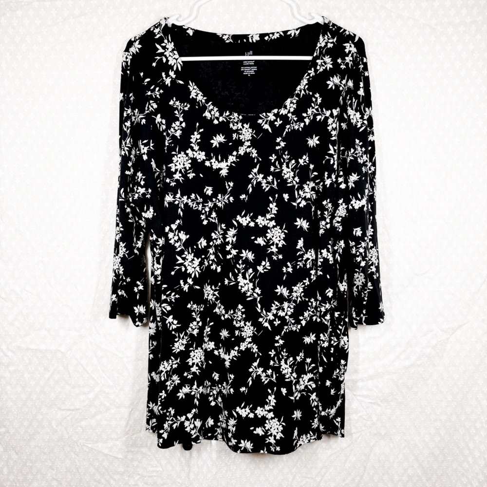 J. Jill Black White Floral Luxe Supima A-Line Tunic Top